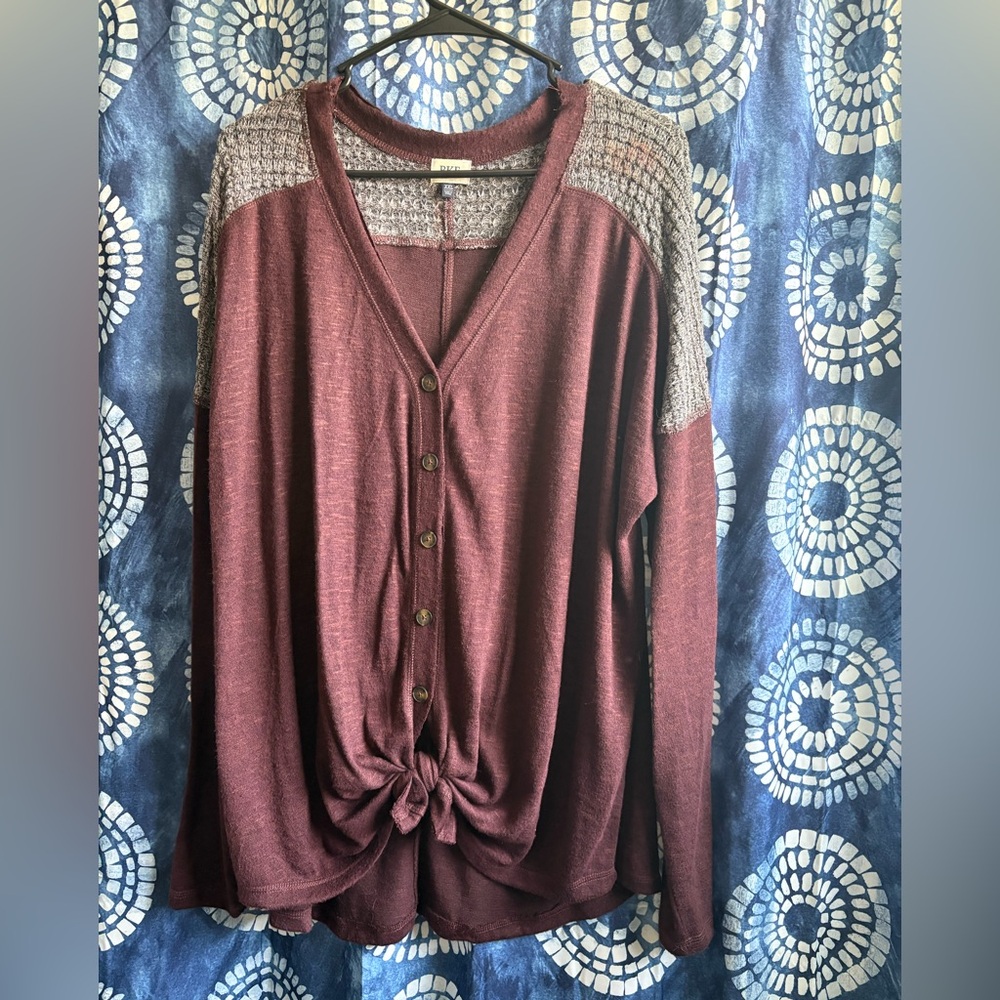 BKE Burgundy Button-Up Top